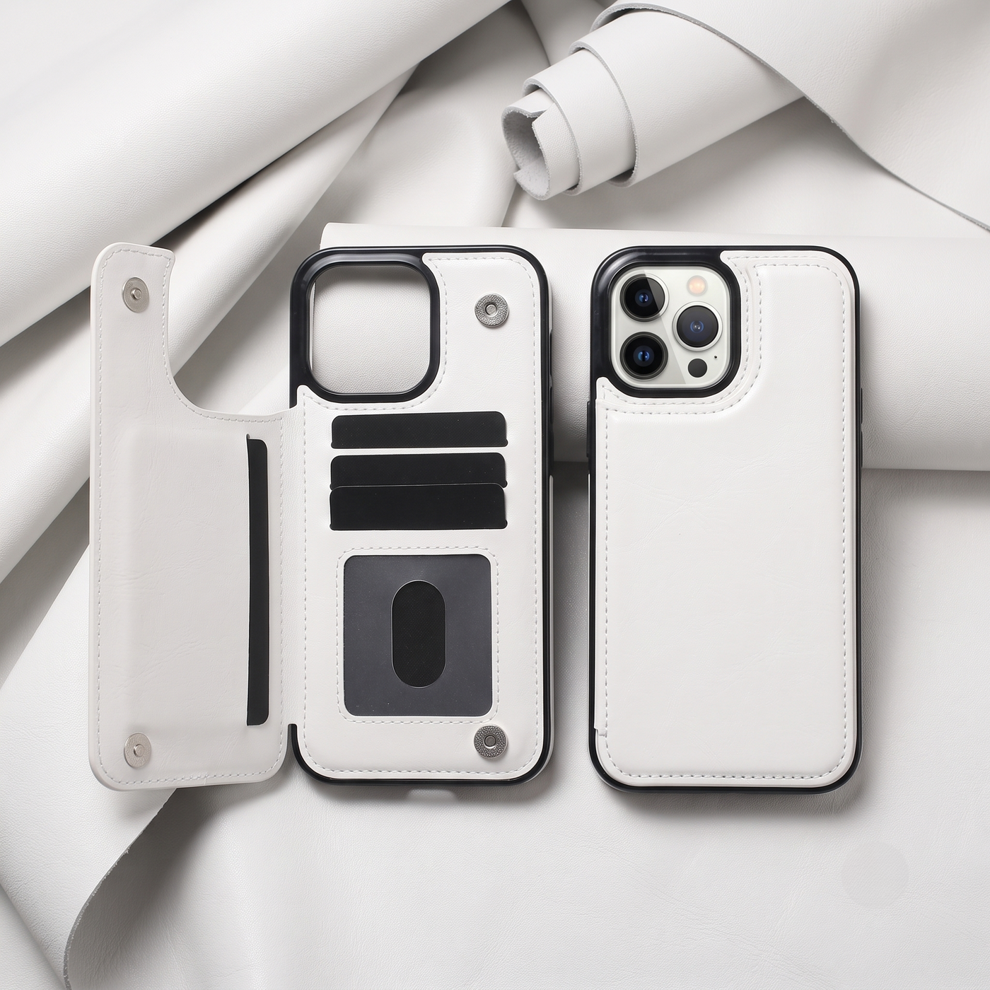 White vegan leather wallet case for iPhone with card slots