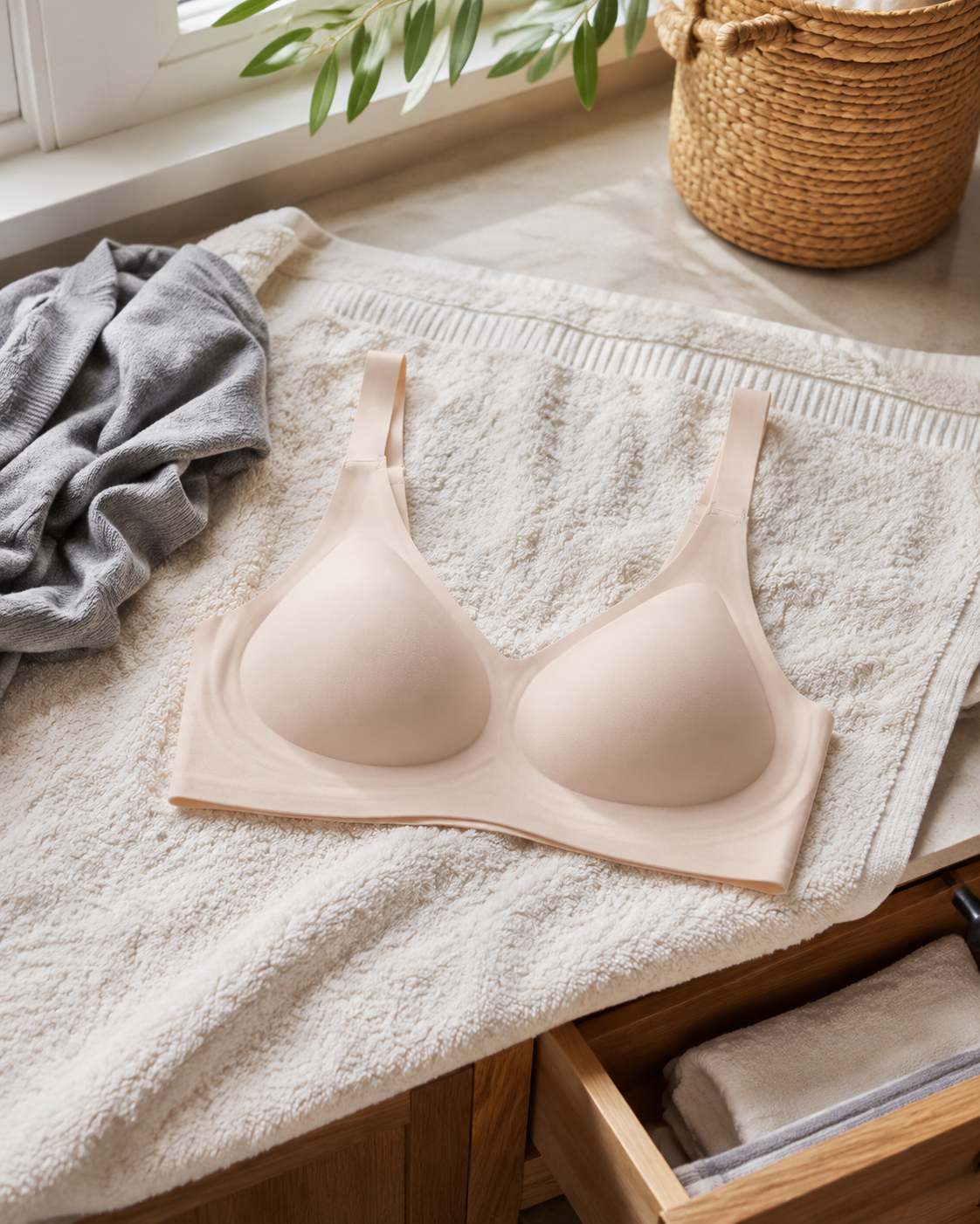 Light Nude Faveno Jelly Bra laid flat for garment care